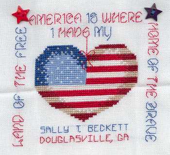 Cross-stitched memorial square by Sally Beckett