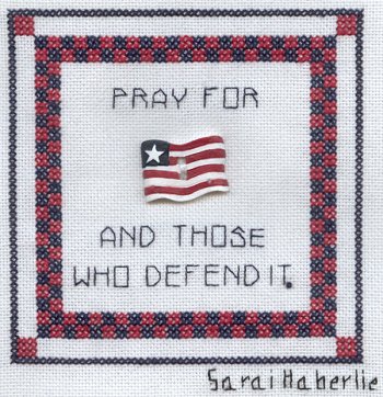 Cross-stitched memorial square by Sarai Haberlie