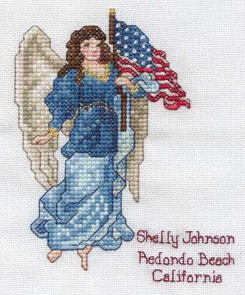 Cross-stitched memorial square by Shelly Johnson