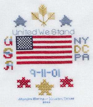 Cross-stitched memorial square by Shondra Boring