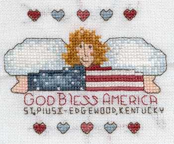 Cross-stitched memorial square by St. Pius Elementary