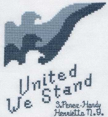 Cross-stitched memorial square by Sylvia Perez-Hardy