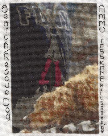 Cross-stitched memorial square by Tess Kane