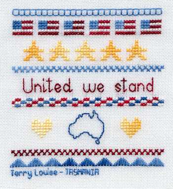 Cross-stitched memorial square by Terry Louise Kermode