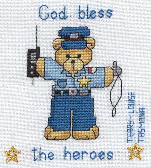 Cross-stitched memorial square by Terry Louise Kermode