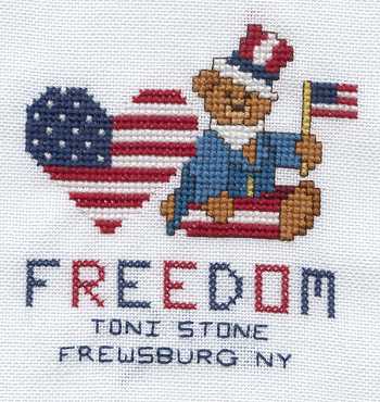 Cross-stitched memorial square by Toni Stone