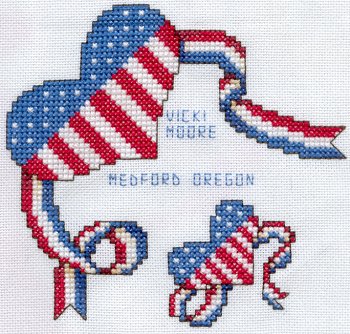 Cross-stitched memorial square by Vicki Moore
