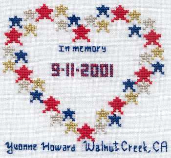 Cross-stitched memorial square by Yvonne Howard